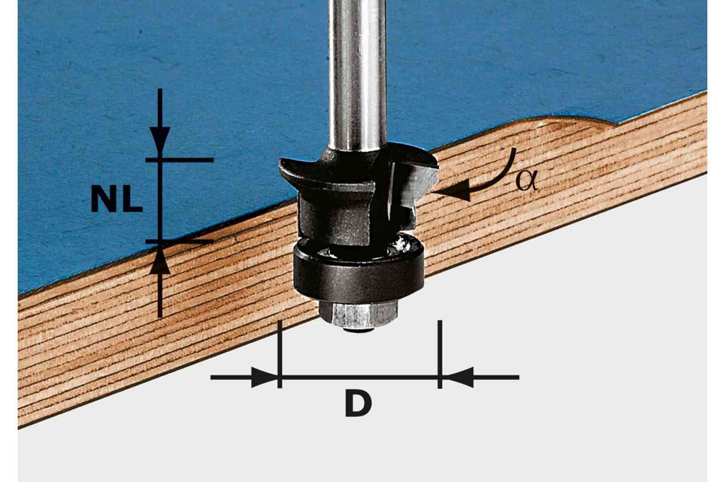 Edge trimming chamfer bit HW S8 D24/0° +45° for OF 900, OF 1000, OF 1010, OF 1010 R, OF 1400, OF 2000, OF 2200 -491026